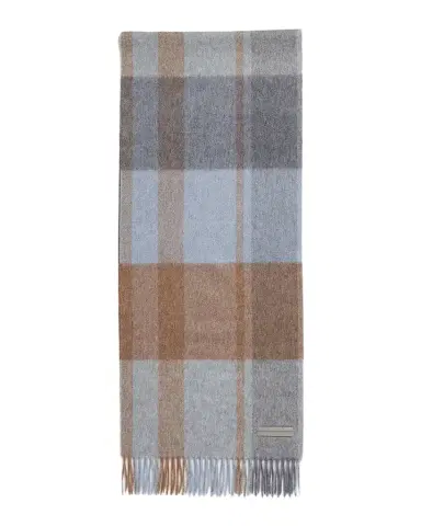 Zegna Men's Oasi Cashmere Madras Check Scarf with Leather Brand Mark | Thumbnail 1 Zegna Men's Oasi Cashmere Madras Check Scarf with Leather Brand Mark | Thumbnail 1