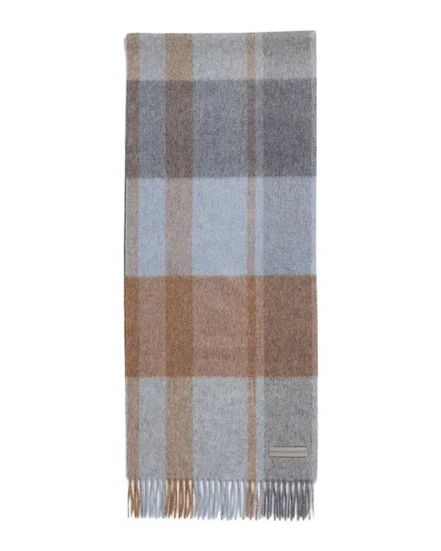 ZEGNA Men 's Oasi Cashmere Madras Check Scarf with Leather Brand Mark