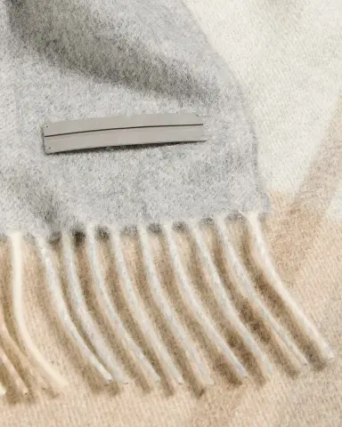 Zegna Men's Oasi Cashmere Madras Check Scarf with Leather Brand Mark | Thumbnail 4