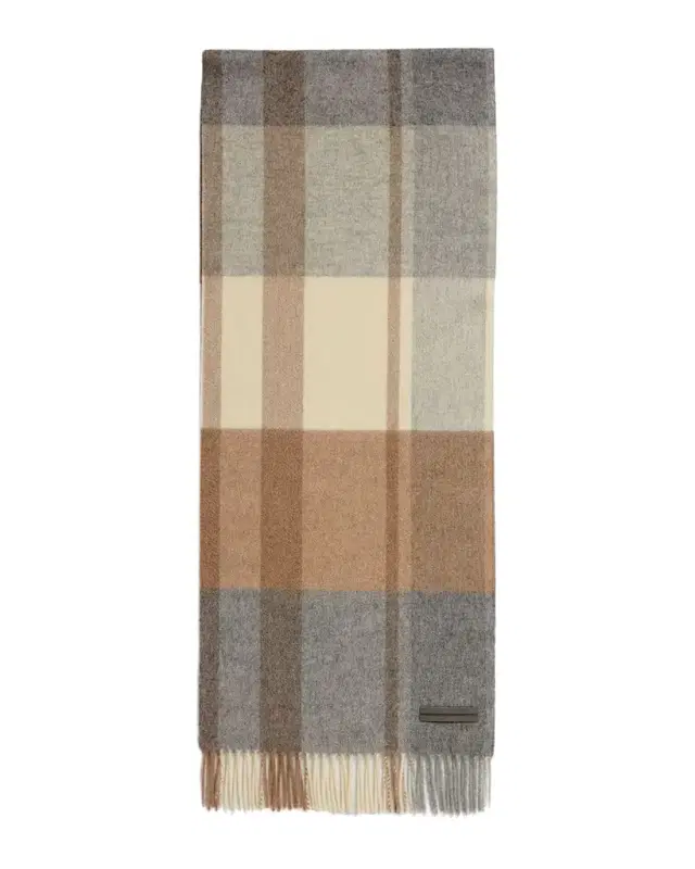 ZEGNA Men 's Oasi Cashmere Madras Check Scarf with Leather Brand Mark