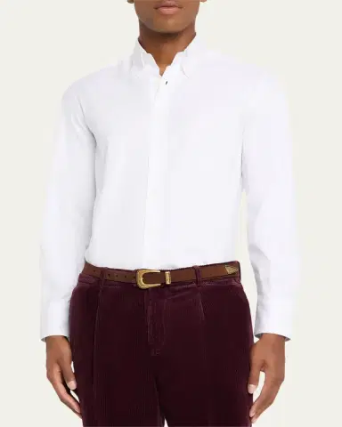 Brunello Cucinelli Men's Piece Dyed Cotton Twill Shirt | Thumbnail 4