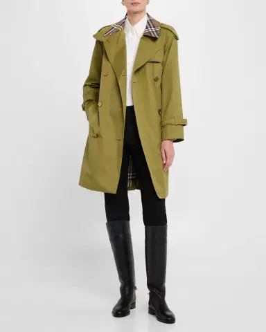 Burberry Castleford Check-Collar Belted Double-Breasted Trench Coat | Thumbnail 4 Burberry Castleford Check-Collar Belted Double-Breasted Trench Coat | Thumbnail 4