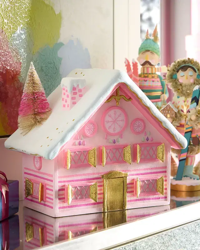 Glitterville 16" Chalet Christmas Decoration, Pink
