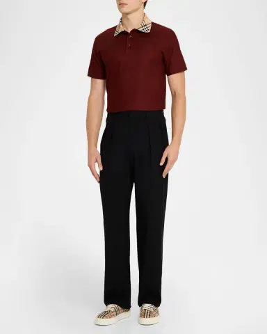 Burberry Men's Cotton Check-Collar Polo Shirt | Thumbnail 2 Burberry Men's Cotton Check-Collar Polo Shirt | Thumbnail 2