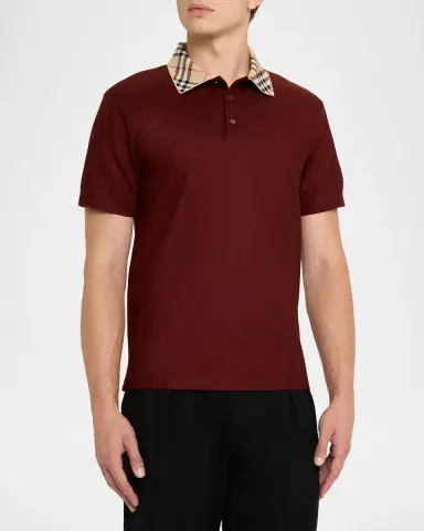 Burberry Men's Cotton Check-Collar Polo Shirt | Thumbnail 4 Burberry Men's Cotton Check-Collar Polo Shirt | Thumbnail 4