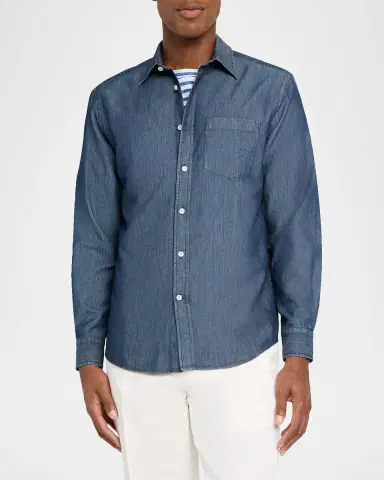 dunhill Men's Silk-Cotton Chambray Long-Sleeve Shirt | Thumbnail 4