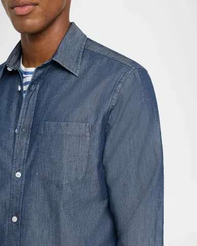 dunhill Men's Silk-Cotton Chambray Long-Sleeve Shirt | Thumbnail 5