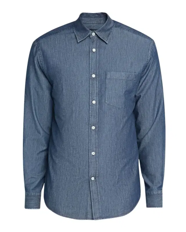 Men 's Silk-Cotton Chambray Long-Sleeve Shirt