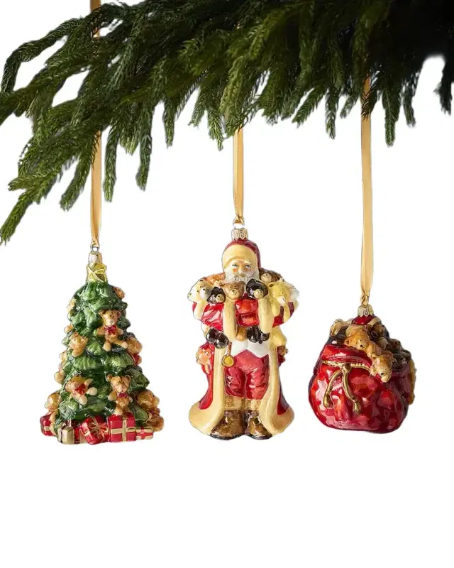 Komozja Santa with Bears Christmas Ornaments, Set of 3