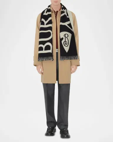 Burberry Men's Wool Logo B-Shield Scarf | Thumbnail 2 Burberry Men's Wool Logo B-Shield Scarf | Thumbnail 2