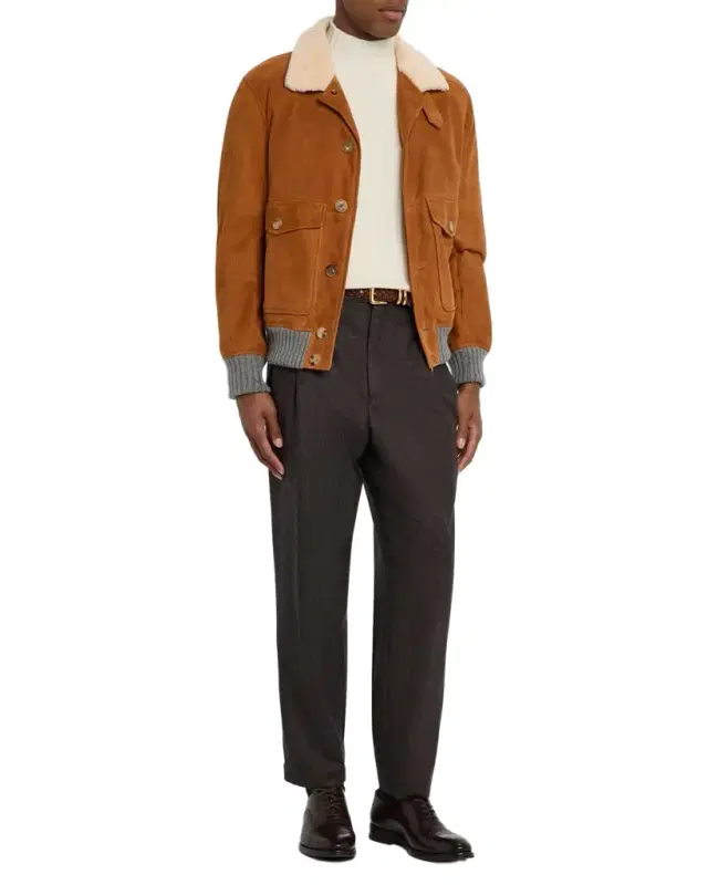 en 's Suede Shearling-Collar Bomber Jacket