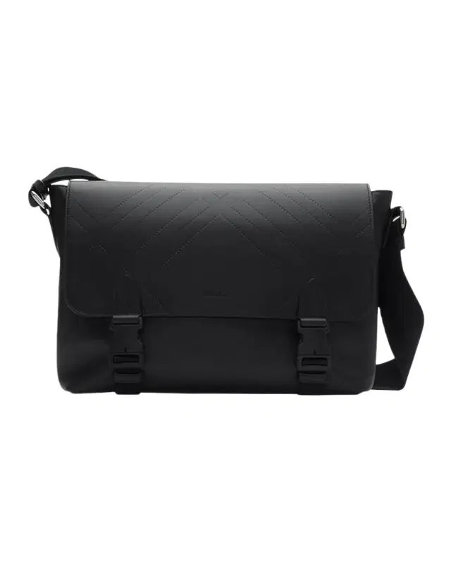 Burberry Men 's Check Embossed Leather Messenger Bag