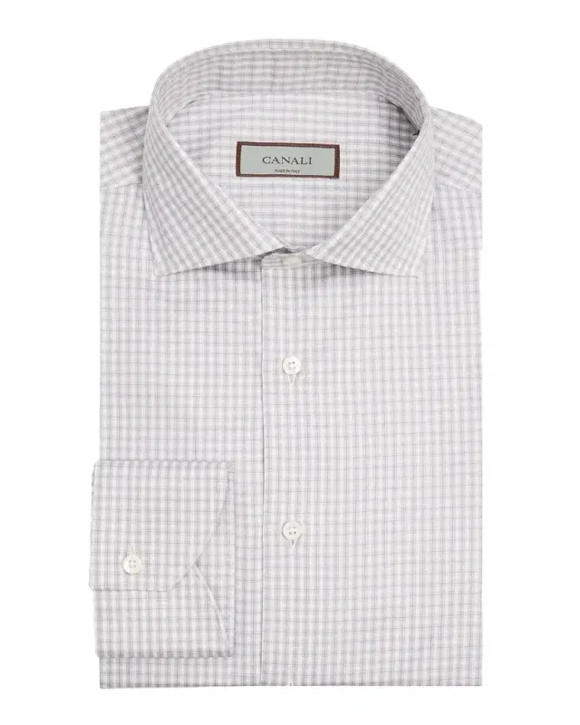 Men 's Spread-Collar Grid Check Cotton Dress Shirt