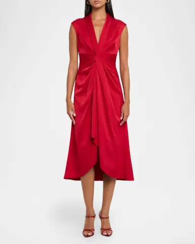 Aidan Mattox Sleeveless Pleated Twist-Front Midi Dress | Thumbnail 2 Aidan Mattox Sleeveless Pleated Twist-Front Midi Dress | Thumbnail 2