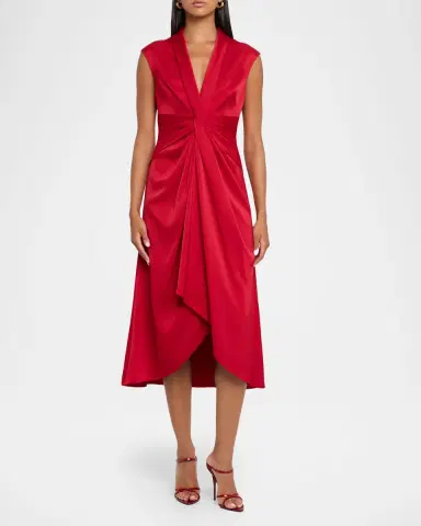 Aidan Mattox Sleeveless Pleated Twist-Front Midi Dress | Thumbnail 4 Aidan Mattox Sleeveless Pleated Twist-Front Midi Dress | Thumbnail 4