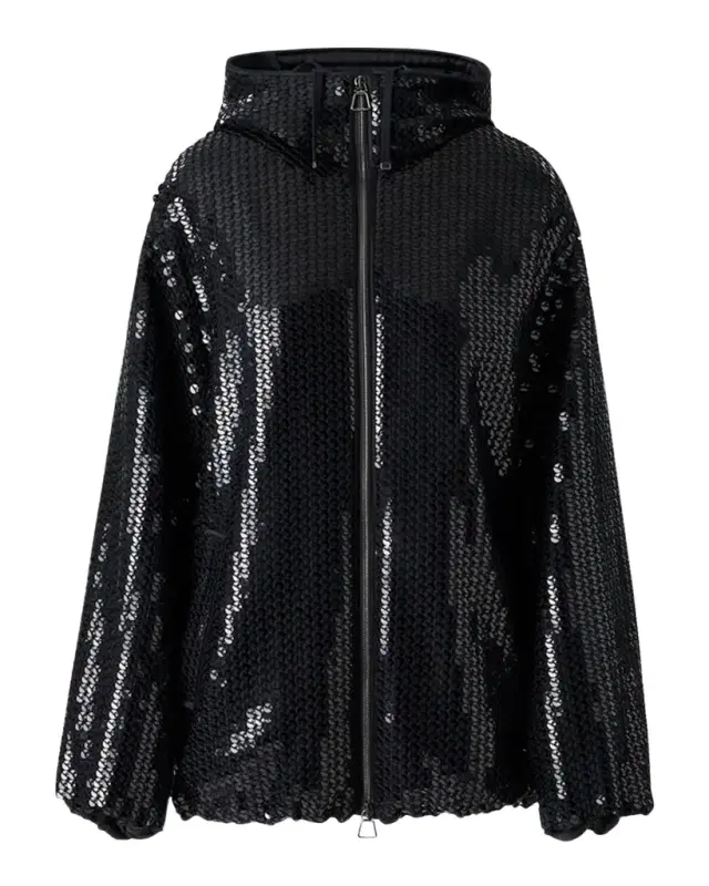 Davis Sequined Chiffon Zip Parka Jacket