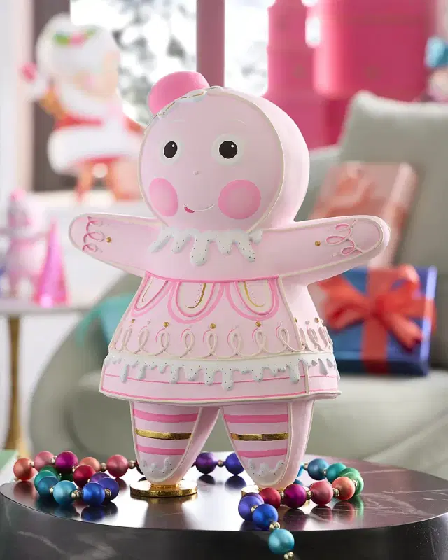 Glitterville The Rainbow Gingers Small Tabletop Christmas Decoration, Light Pink