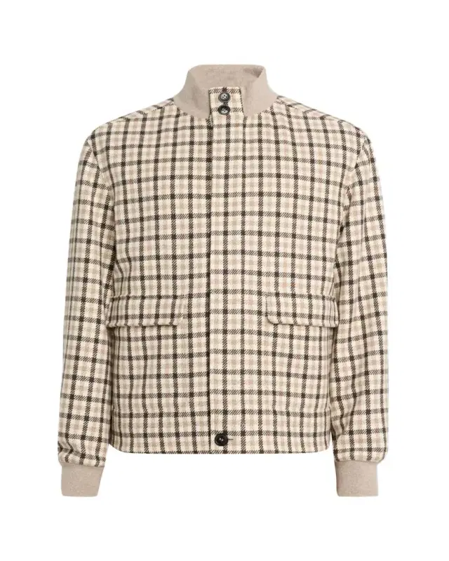Men's Cashmere Check Hidden-Zip Chore Jacket