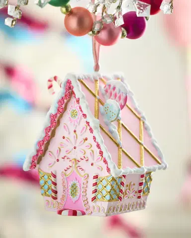 Glitterville Rainbow Gingerbread Cottage Christmas Ornament | Thumbnail 2