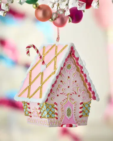 Glitterville Rainbow Gingerbread Cottage Christmas Ornament | Thumbnail 1