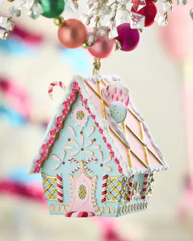 Glitterville Rainbow Gingerbread Cottage Christmas Ornament | Thumbnail 2