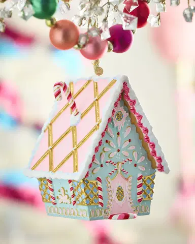 Glitterville Rainbow Gingerbread Cottage Christmas Ornament | Thumbnail 1