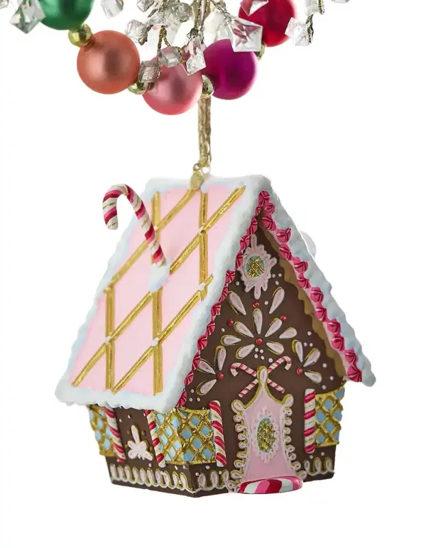 Glitterville Gingerbread Cottage Christmas Ornament, Brown