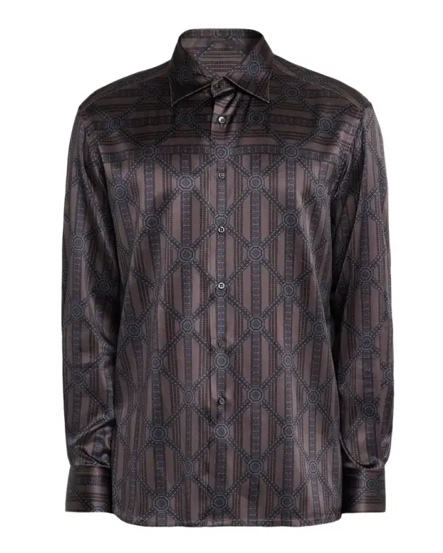 Men 's Geometric Stripe Silk-Elastane Sport Shirt