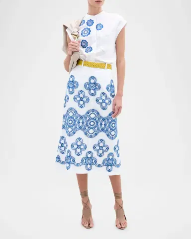 Silvia Tcherassi Adele Flower Embroidered Cap-Sleeve Linen Blouse | Thumbnail 2 Silvia Tcherassi Adele Flower Embroidered Cap-Sleeve Linen Blouse | Thumbnail 2