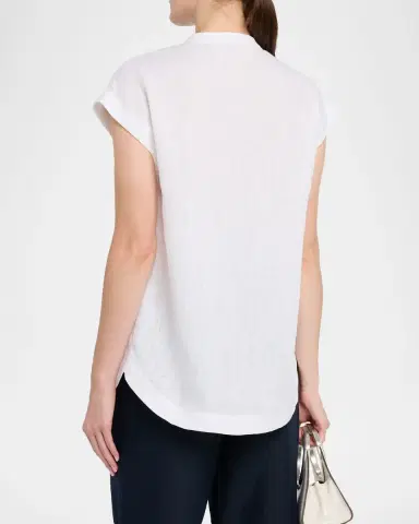 Silvia Tcherassi Adele Flower Embroidered Cap-Sleeve Linen Blouse | Thumbnail 3 Silvia Tcherassi Adele Flower Embroidered Cap-Sleeve Linen Blouse | Thumbnail 3