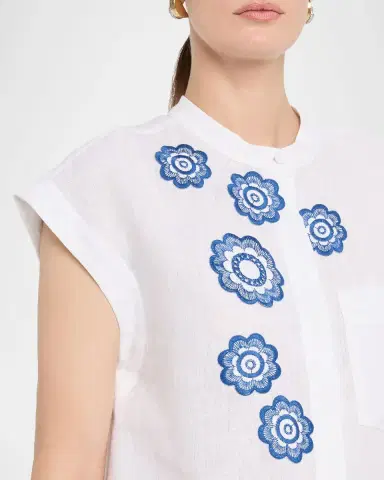 Silvia Tcherassi Adele Flower Embroidered Cap-Sleeve Linen Blouse | Thumbnail 5 Silvia Tcherassi Adele Flower Embroidered Cap-Sleeve Linen Blouse | Thumbnail 5