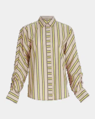 Silvia Tcherassi Caritina Striped Ruched-Sleeve Button-Down Blouse | Thumbnail 2 Silvia Tcherassi Caritina Striped Ruched-Sleeve Button-Down Blouse | Thumbnail 2