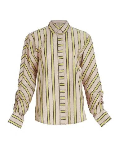 Silvia Tcherassi Caritina Striped Ruched-Sleeve Button-Down Blouse | Thumbnail 1 Silvia Tcherassi Caritina Striped Ruched-Sleeve Button-Down Blouse | Thumbnail 1