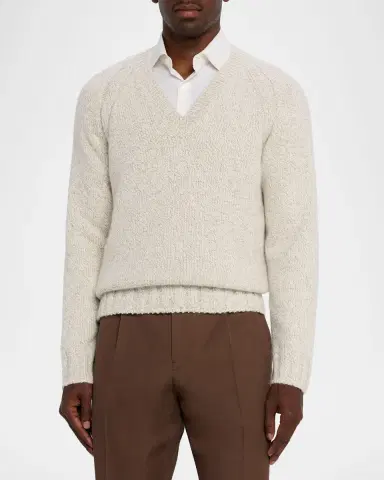 Zegna Men's Cashmere and Wool Chunky Knit V-Neck Sweater | Thumbnail 3 Zegna Men's Cashmere and Wool Chunky Knit V-Neck Sweater | Thumbnail 3