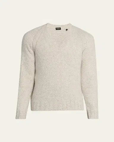Zegna Men's Cashmere and Wool Chunky Knit V-Neck Sweater | Thumbnail 5 Zegna Men's Cashmere and Wool Chunky Knit V-Neck Sweater | Thumbnail 5