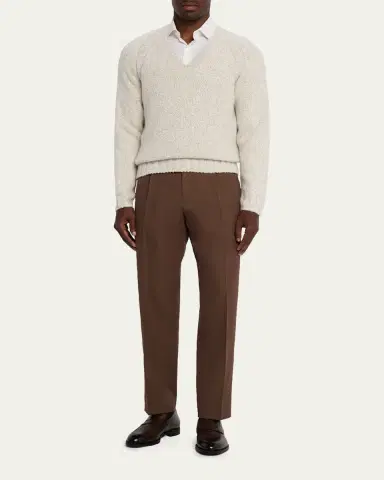 Zegna Men's Cashmere and Wool Chunky Knit V-Neck Sweater | Thumbnail 6 Zegna Men's Cashmere and Wool Chunky Knit V-Neck Sweater | Thumbnail 6