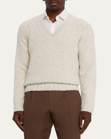 Zegna Men's Cashmere and Wool Chunky Knit V-Neck Sweater | Thumbnail 8 Zegna Men's Cashmere and Wool Chunky Knit V-Neck Sweater | Thumbnail 8