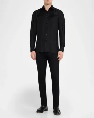 Stefano Ricci Men's Tonal Geometric Silk Jacquard Dress Shirt | Thumbnail 2 Stefano Ricci Men's Tonal Geometric Silk Jacquard Dress Shirt | Thumbnail 2