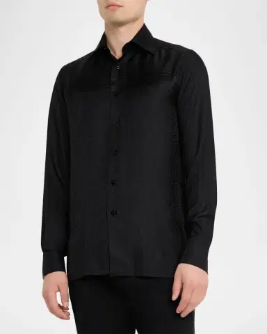 Stefano Ricci Men's Tonal Geometric Silk Jacquard Dress Shirt | Thumbnail 4 Stefano Ricci Men's Tonal Geometric Silk Jacquard Dress Shirt | Thumbnail 4