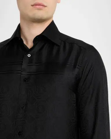 Stefano Ricci Men's Tonal Geometric Silk Jacquard Dress Shirt | Thumbnail 5 Stefano Ricci Men's Tonal Geometric Silk Jacquard Dress Shirt | Thumbnail 5