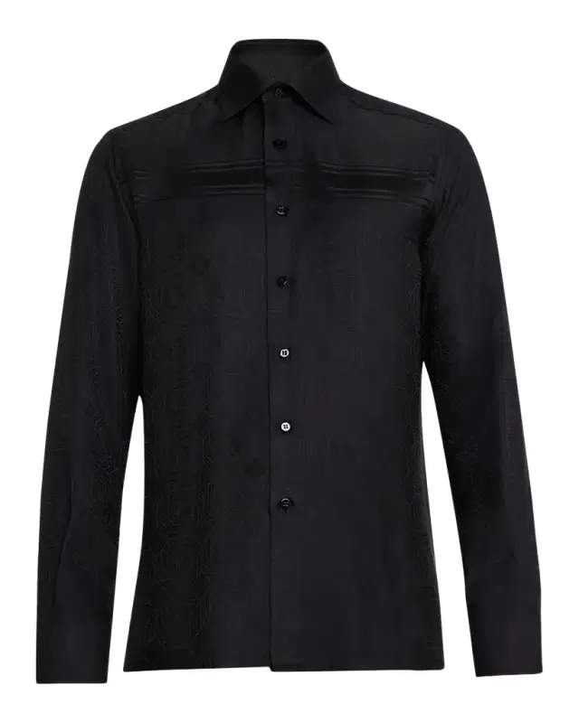 Men 's Tonal Geometric Silk Jacquard Dress Shirt