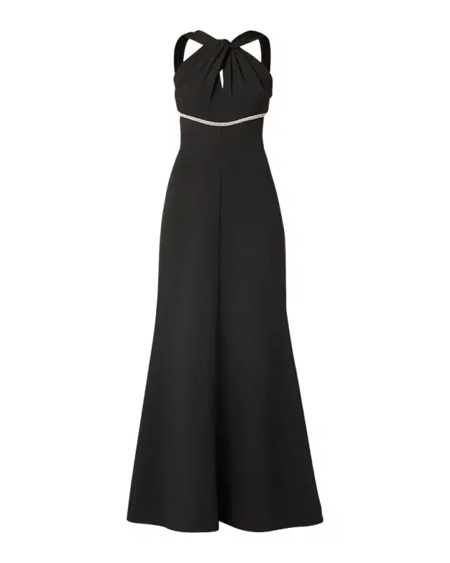 Shoshanna Baker Crystal-Embellished Halter Gown