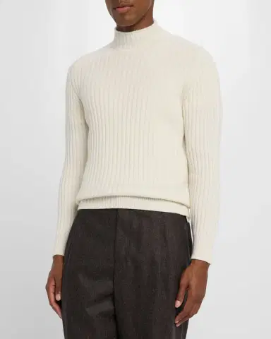 Brunello Cucinelli Men 's Cashmere Rib-Knit Mock Neck Sweater | Thumbnail 3
