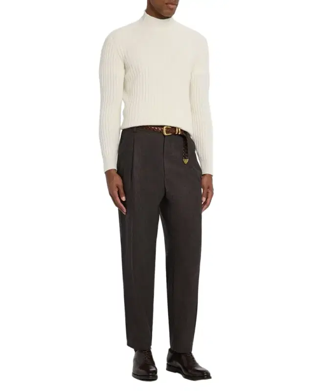 Men 's Cashmere Rib-Knit Mock Neck Sweater