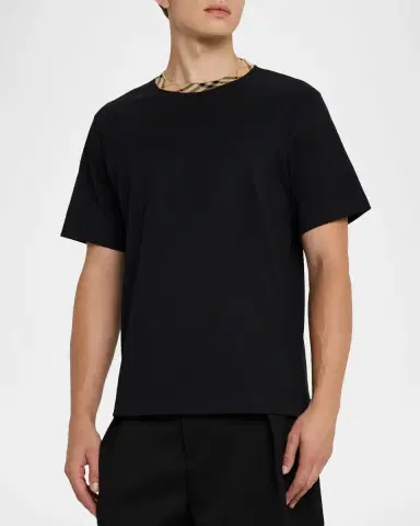 Burberry Men's Cotton Check-Trim Crewneck T-Shirt | Thumbnail 4