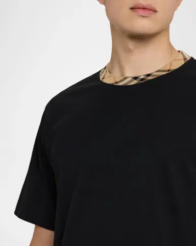 Burberry Men's Cotton Check-Trim Crewneck T-Shirt | Thumbnail 5