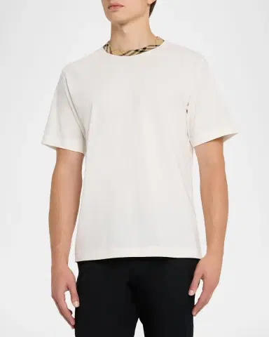 Burberry Men's Cotton Check-Trim Crewneck T-Shirt | Thumbnail 4