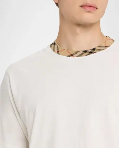 Burberry Men's Cotton Check-Trim Crewneck T-Shirt | Thumbnail 5