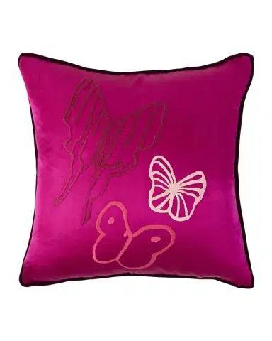 Hunt Slonem Hand-Embroidered Silk Pillow with Velvet Back, 22" Square | Thumbnail 1