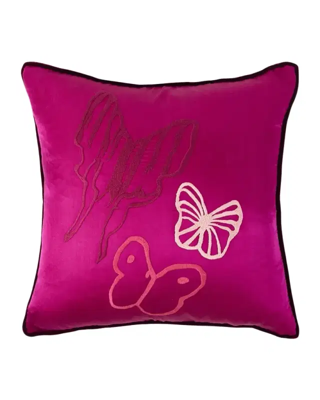 Hunt Slonem Hand-Embroidered Silk Pillow with Velvet Back, 22" Square
